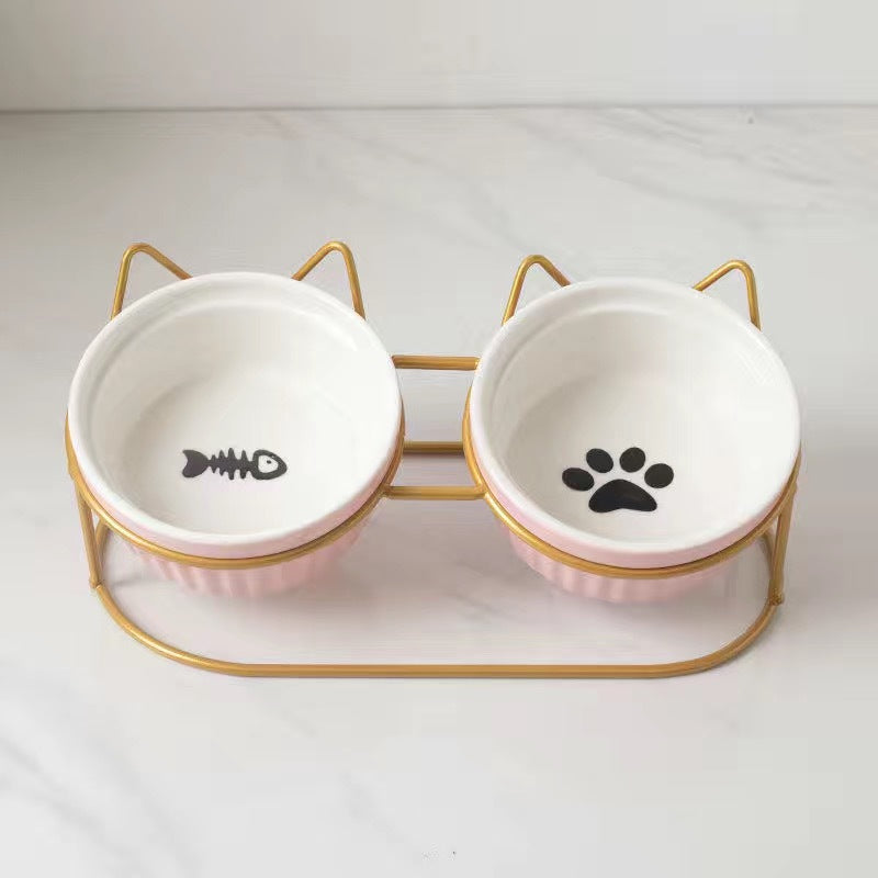 Cat Bowl Ceramic Double Bowl Water