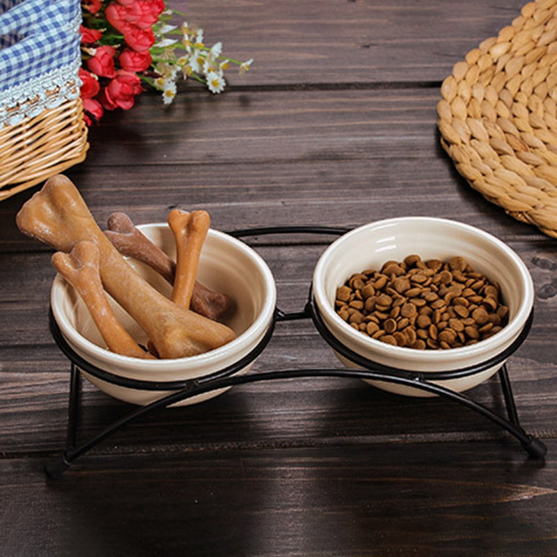 Iron Shelf Bowl Pet Ceramic Water Bowl