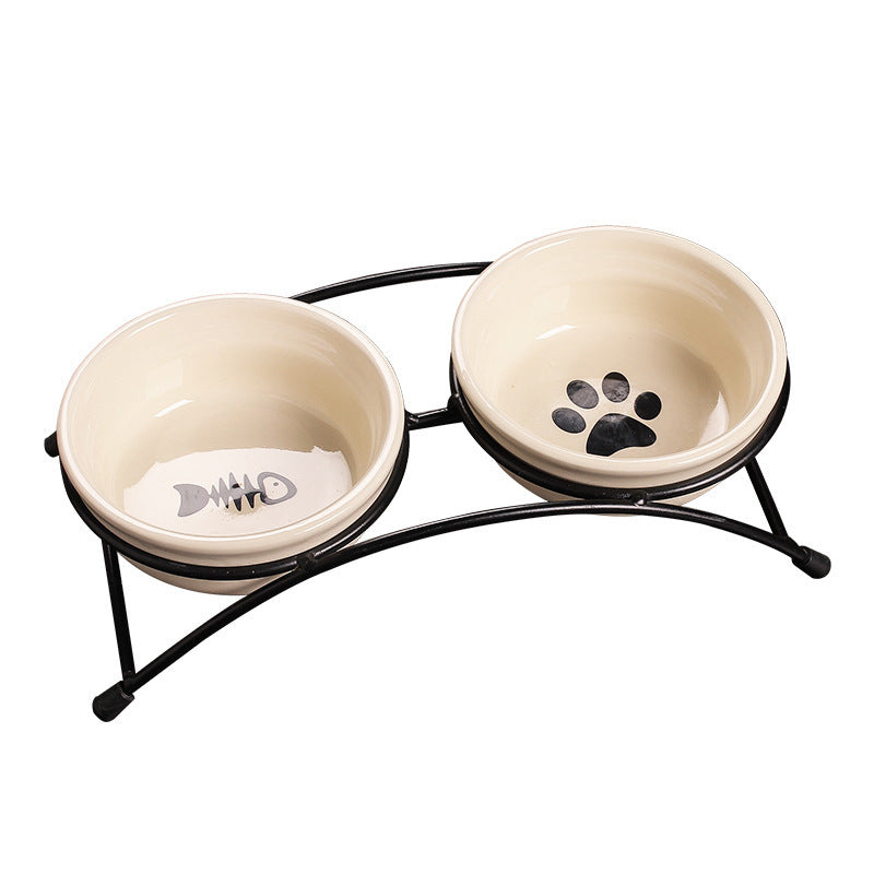 Iron Shelf Bowl Pet Ceramic Water Bowl