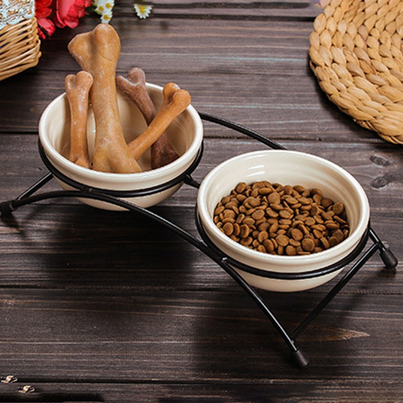 Iron Shelf Bowl Pet Ceramic Water Bowl