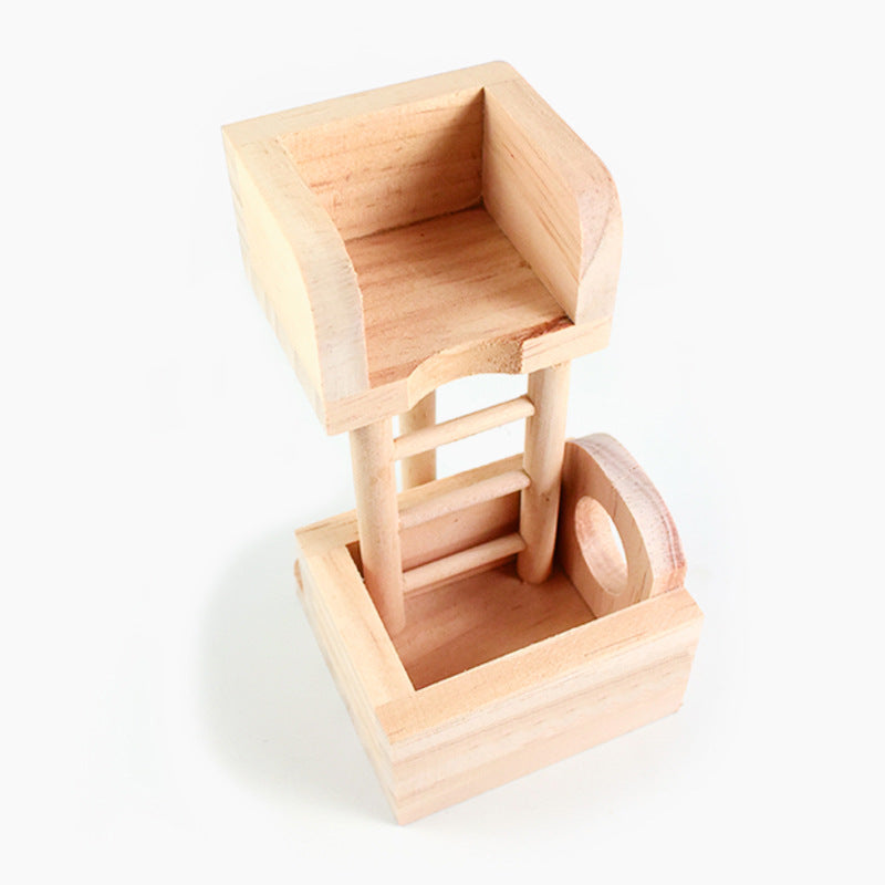 Hamster Lookout Small Pet Toy Stairs Solid Wood Nest House Cage Villa Building Ladder