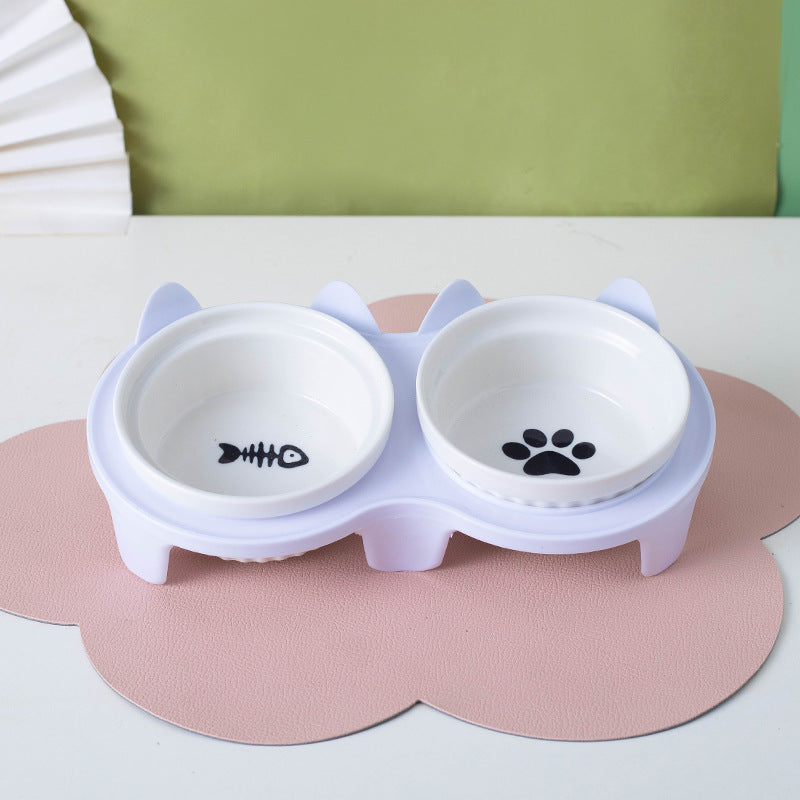 Cat Bowl Ceramic Double Bowl Water
