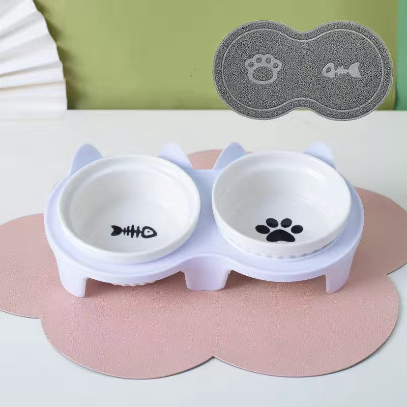 Cat Bowl Ceramic Double Bowl Water
