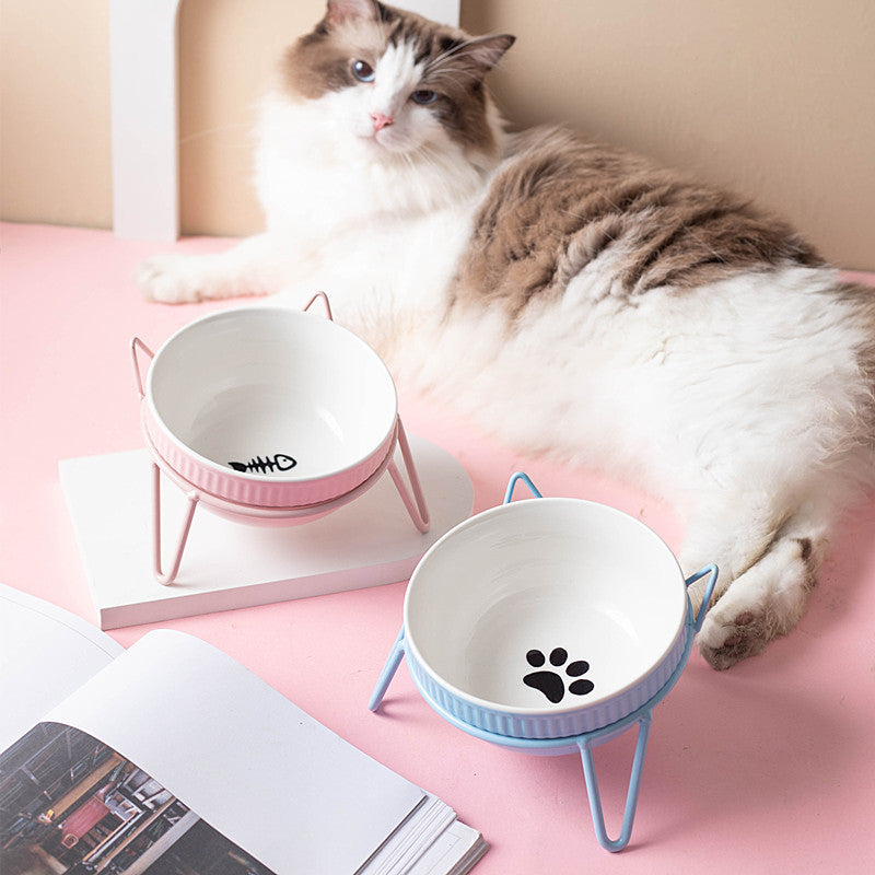 Ceramic Pet Bowl High Foot Neck Protection