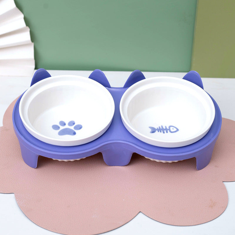 Cat Bowl Ceramic Double Bowl Water