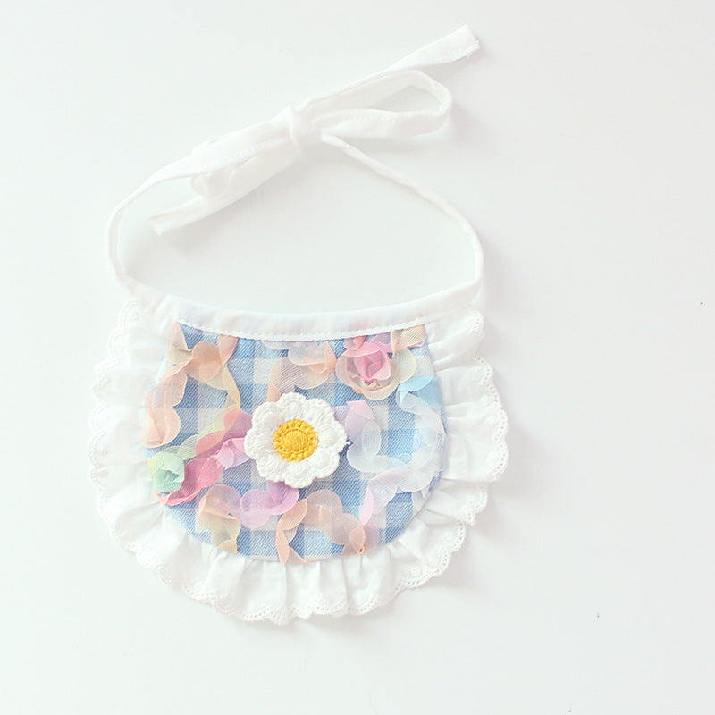 Cute Dog Plaid Lace Bib Pet Saliva Towel