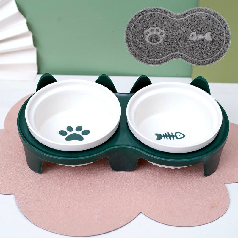 Cat Bowl Ceramic Double Bowl Water