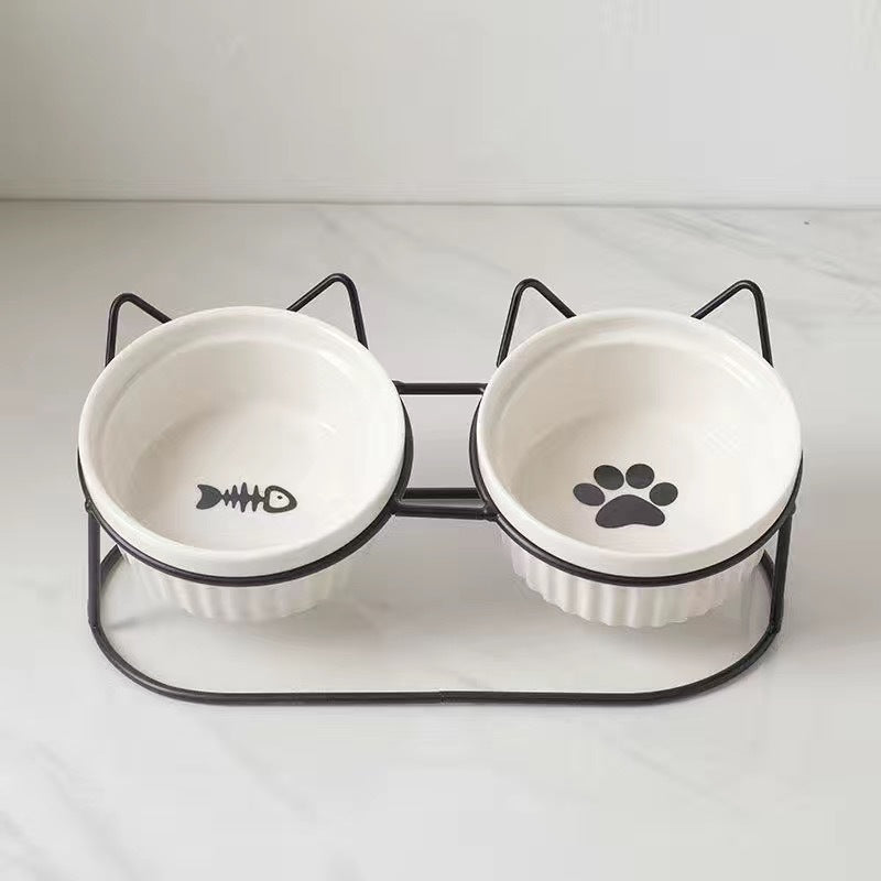 Cat Bowl Ceramic Double Bowl Water