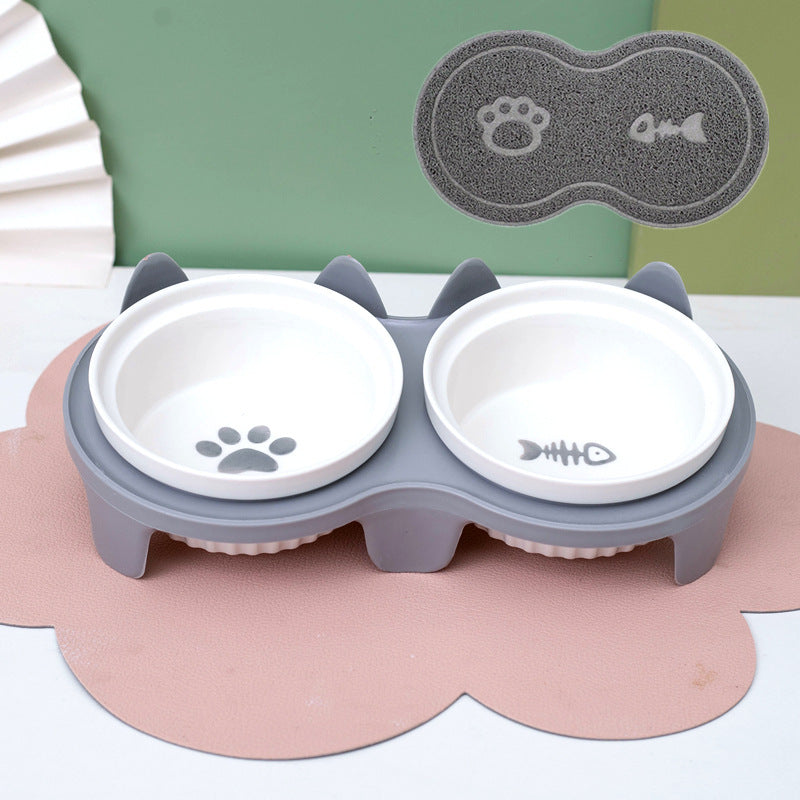 Cat Bowl Ceramic Double Bowl Water