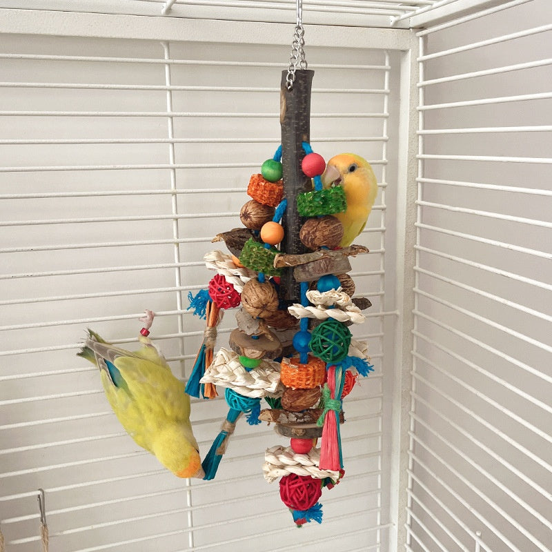 Parrot Toy Bird Decompression Relieving Stuffy Natural Material Tearing Toy Color String Combination