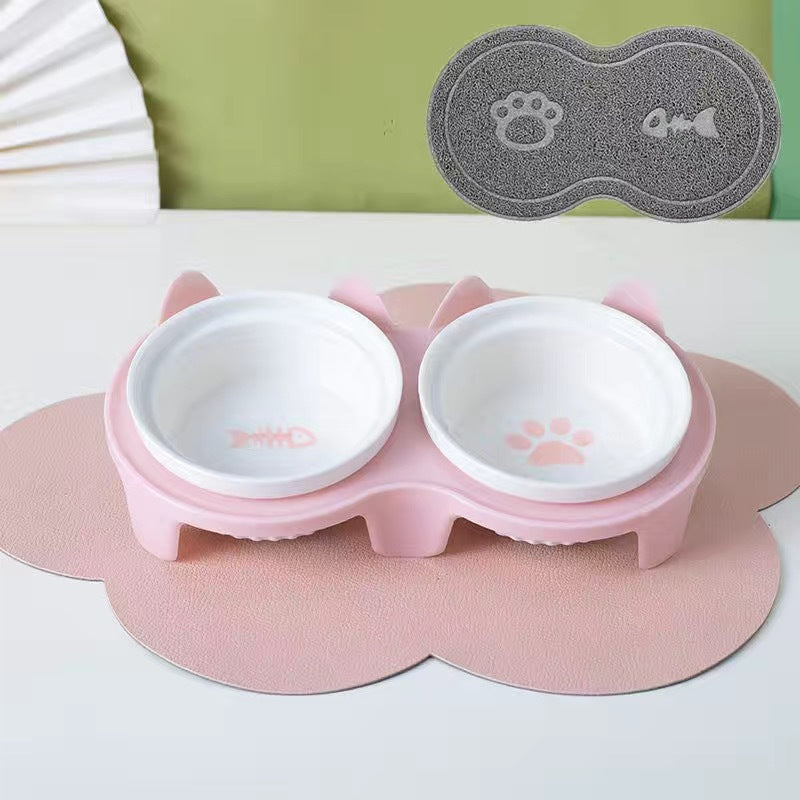 Cat Bowl Ceramic Double Bowl Water