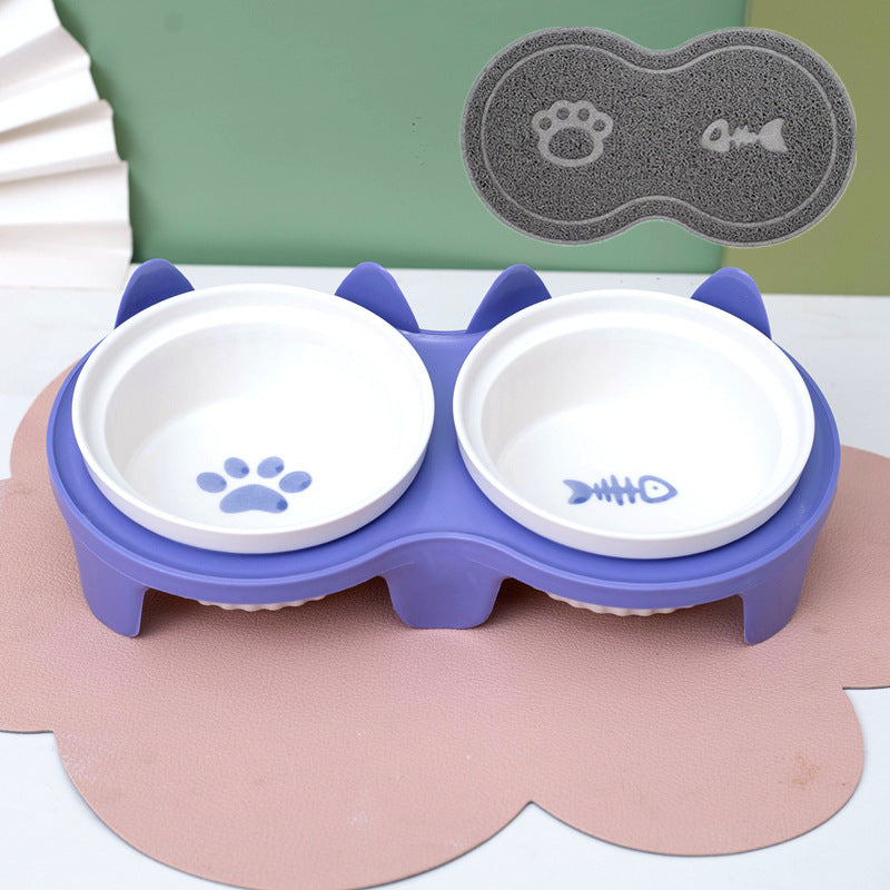 Cat Bowl Ceramic Double Bowl Water