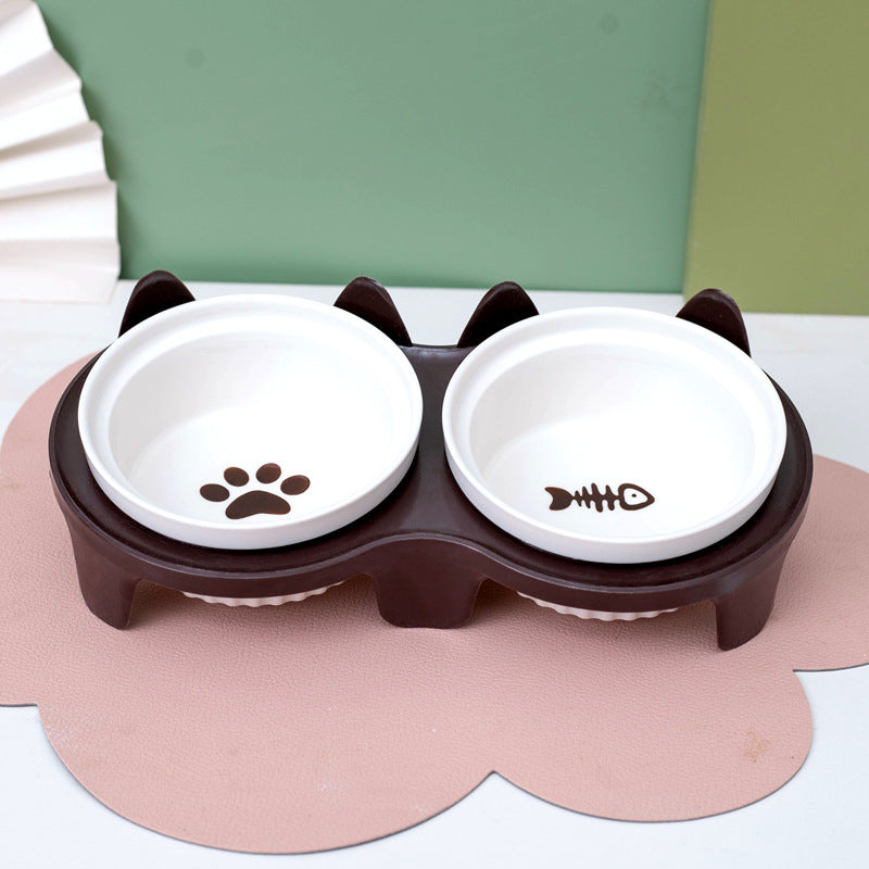 Cat Bowl Ceramic Double Bowl Water