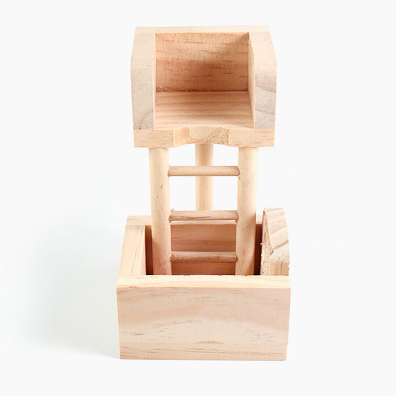 Hamster Lookout Small Pet Toy Stairs Solid Wood Nest House Cage Villa Building Ladder