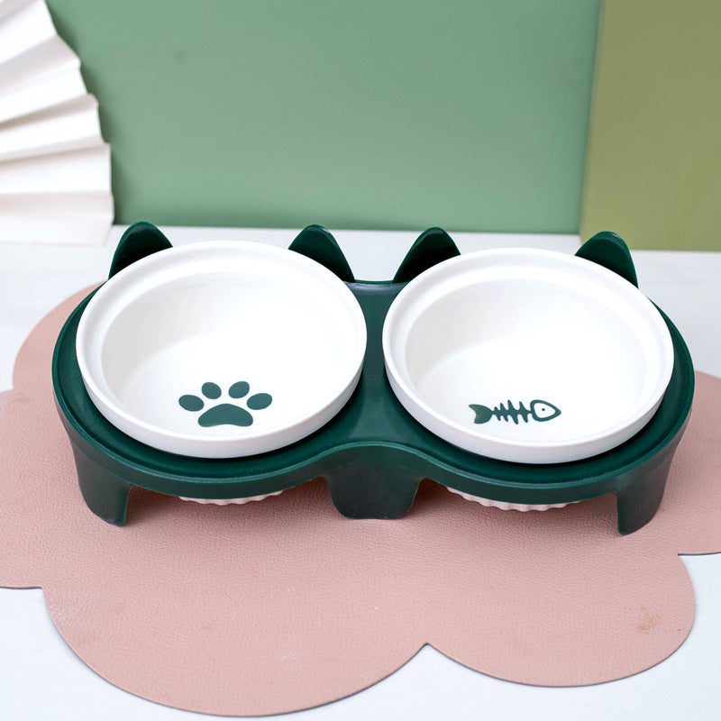 Cat Bowl Ceramic Double Bowl Water