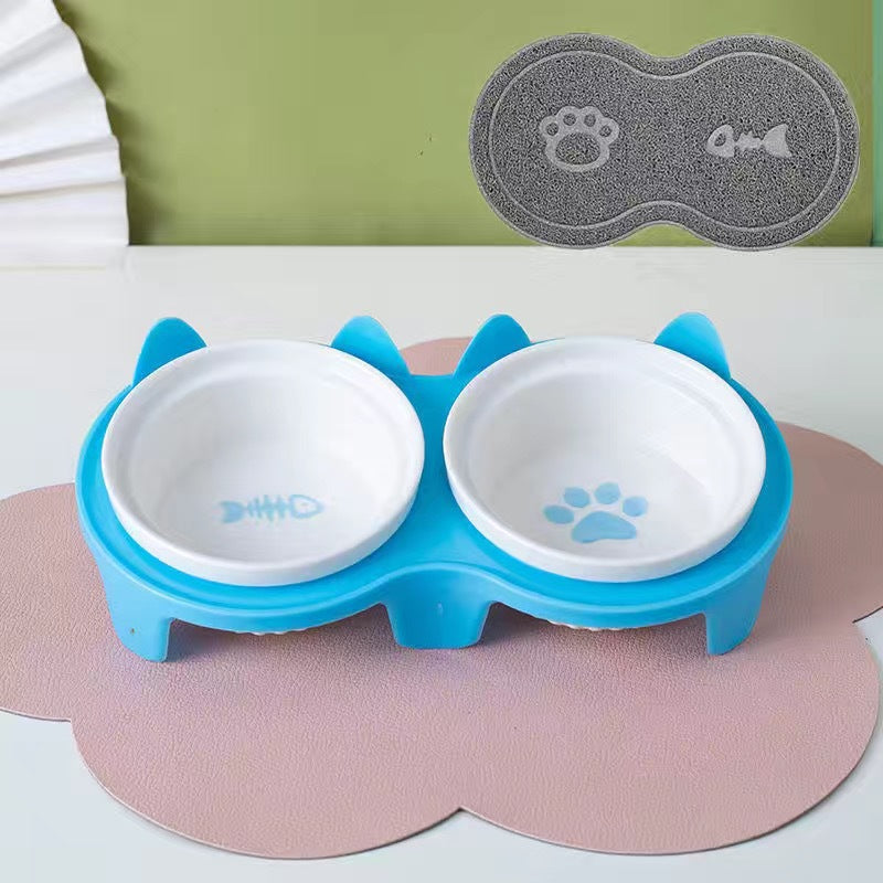 Cat Bowl Ceramic Double Bowl Water