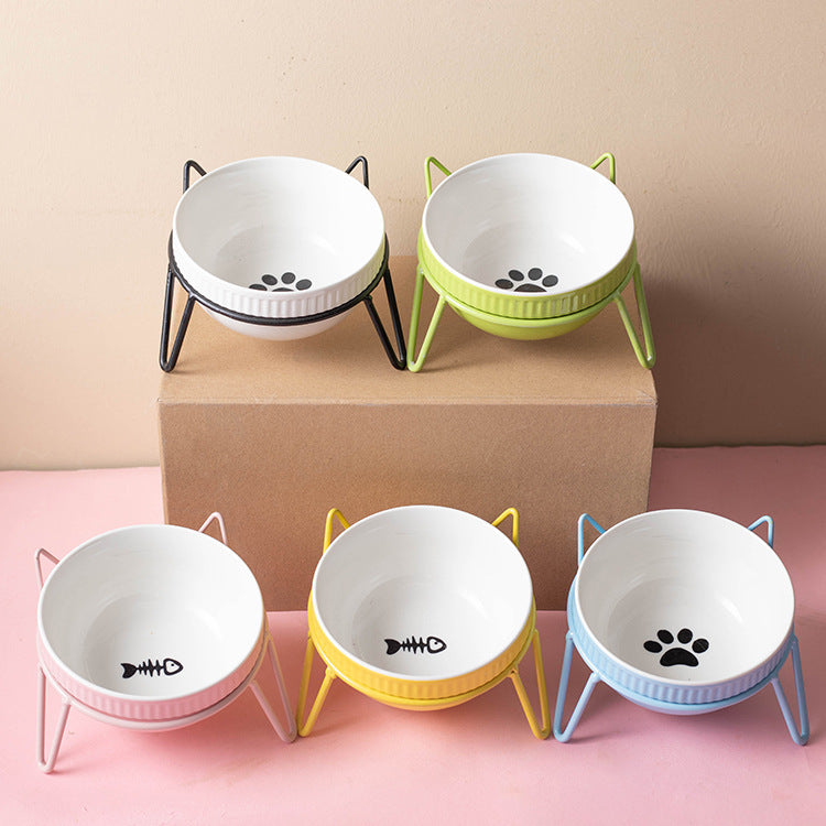 Ceramic Pet Bowl High Foot Neck Protection