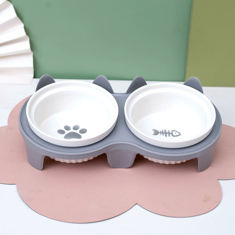 Cat Bowl Ceramic Double Bowl Water