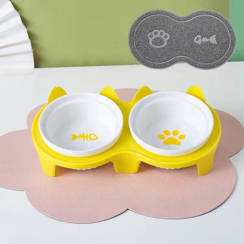 Cat Bowl Ceramic Double Bowl Water